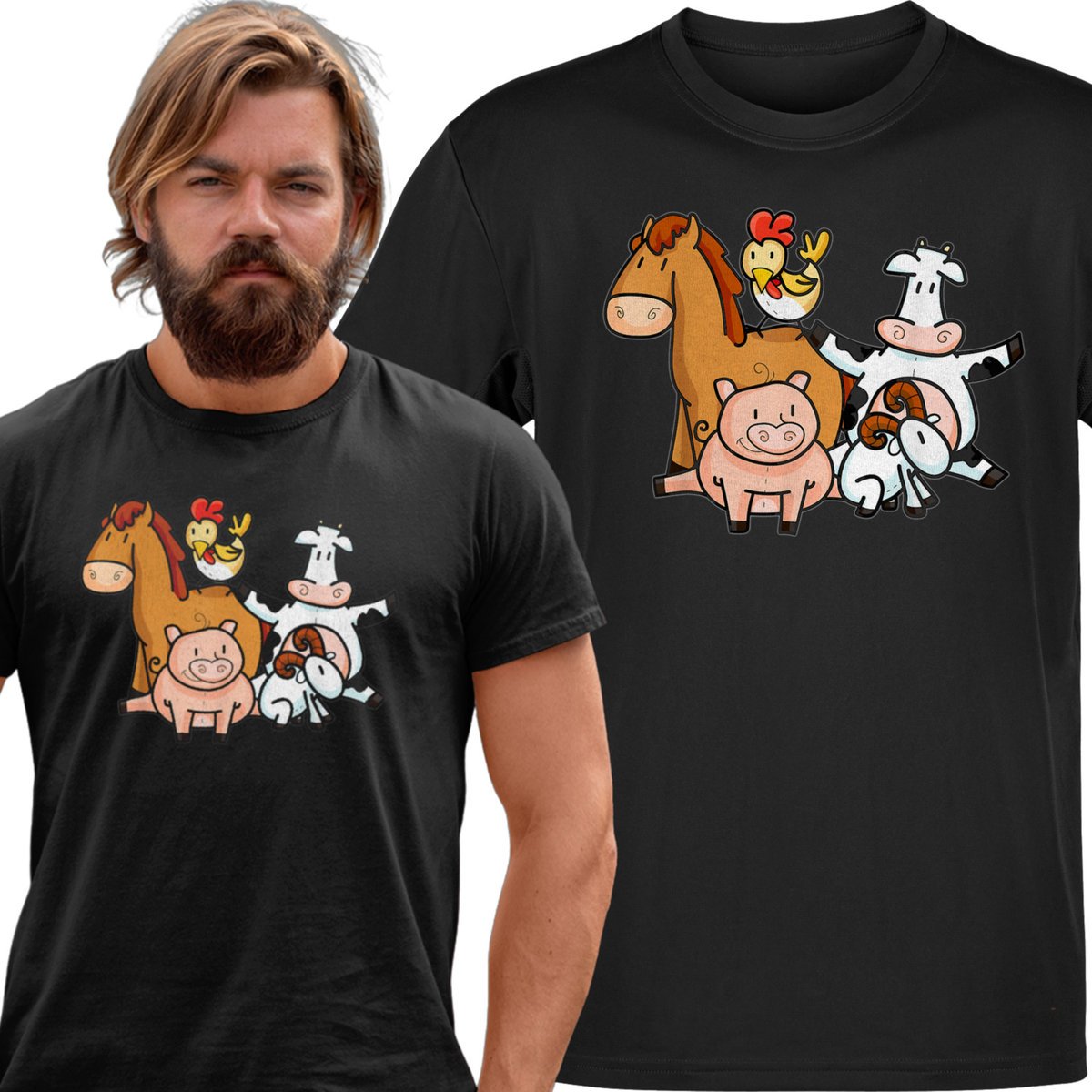 Koszulka męska Koń Krowa Kura Koza Świnka Zwierzęta XL