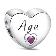 Wisiorki - Charms Zawieszka SREBRO 925 koralik do PANDORA Imię Aga Agnieszka Serce - miniaturka - grafika 1