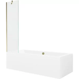 Mexen Cube wanna prostokątna 180 x 80 cm z obudową i parawanem 1-skrzydłowym 50 cm, transparent, złoty - Wanny - miniaturka - grafika 1