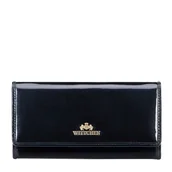 Portfele - Damski portfel ze skóry lakierowanej podłużny granatowy - miniaturka - grafika 1