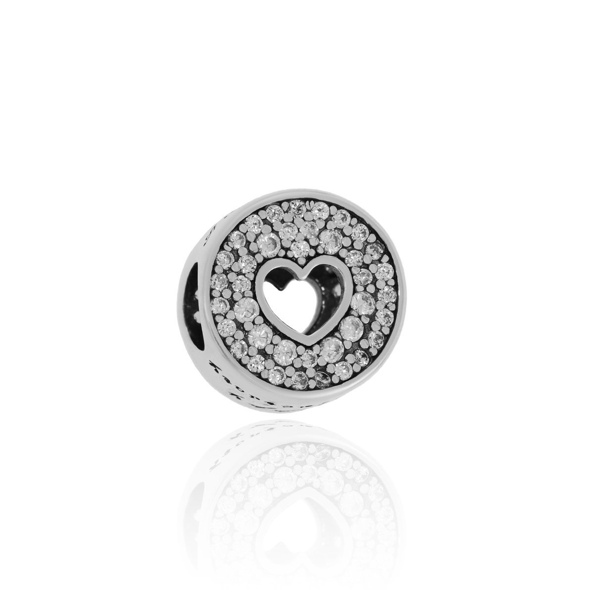 Srebrna zawieszka/charms do bransoletki serce w kółku z cyrkoniami pr. 925