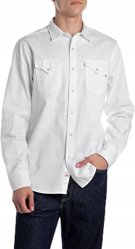 REPLAY BIAŁA KOSZULA MĘSKA Z DŁUGIM RĘKAWEM I KOŁNIERZYKIEM XL J7A