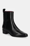Botki damskie - Tommy Hilfiger botki skórzane LOW COWBOY FLAT LEATHER damskie kolor czarny na płaskim obcasie FW0FW08103 - miniaturka - grafika 1