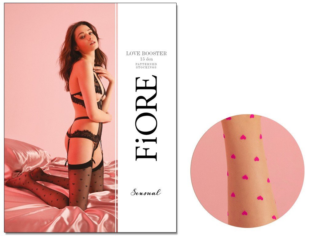 Pończochy do pasa serduszka LOVE BOOSTER 15 DEN 3 Pink Pudre
