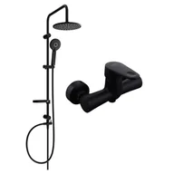 Baterie umywalkowe - Mexen Carl zestaw prysznicowy natynkowy z deszczownicą i baterią prysznicową Kama, czarny - miniaturka - grafika 1