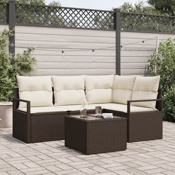 Zestaw Sofa Kątowa Ogrodowa Brązowo-Kremowy, Stal, 4 Osoby