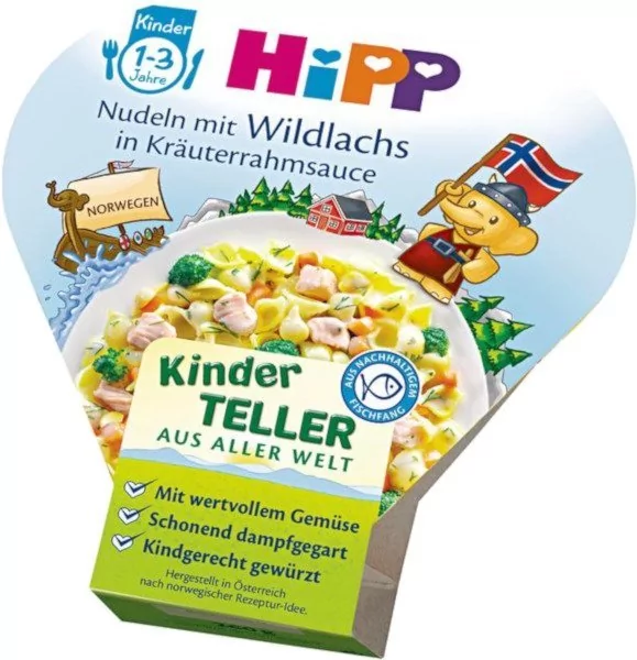 HIPP - Pełnowartościowy posiłek warzywno-rybny dla małych dzieci po 1. roku, do podawania na ciepło.