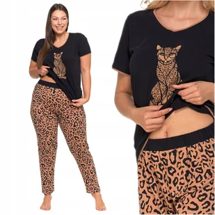 PIŻAMA DAMSKA Pantera Bawełniana Krótki Rękaw Spodnie w Panterkę MORAJ S - Piżamy damskie - miniaturka - grafika 1