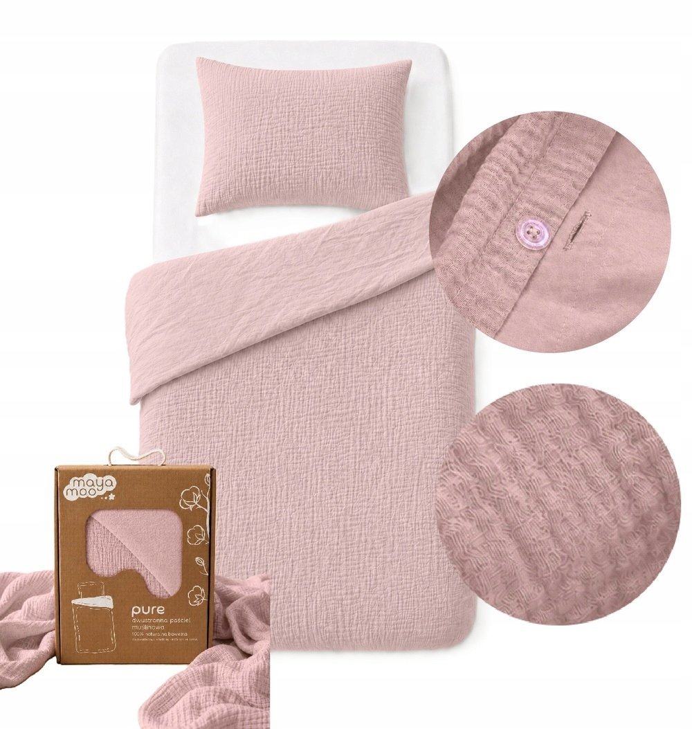 Pościel muślinowa 90x120 dziecięca - dwuwarstwowy muślin 140g/m2 + bawełna