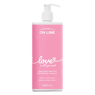 On Line Love, mydło w płynie do rąk i ciała 2w1, piwonia i woda różana, 390 ml - Mydła - miniaturka - grafika 1