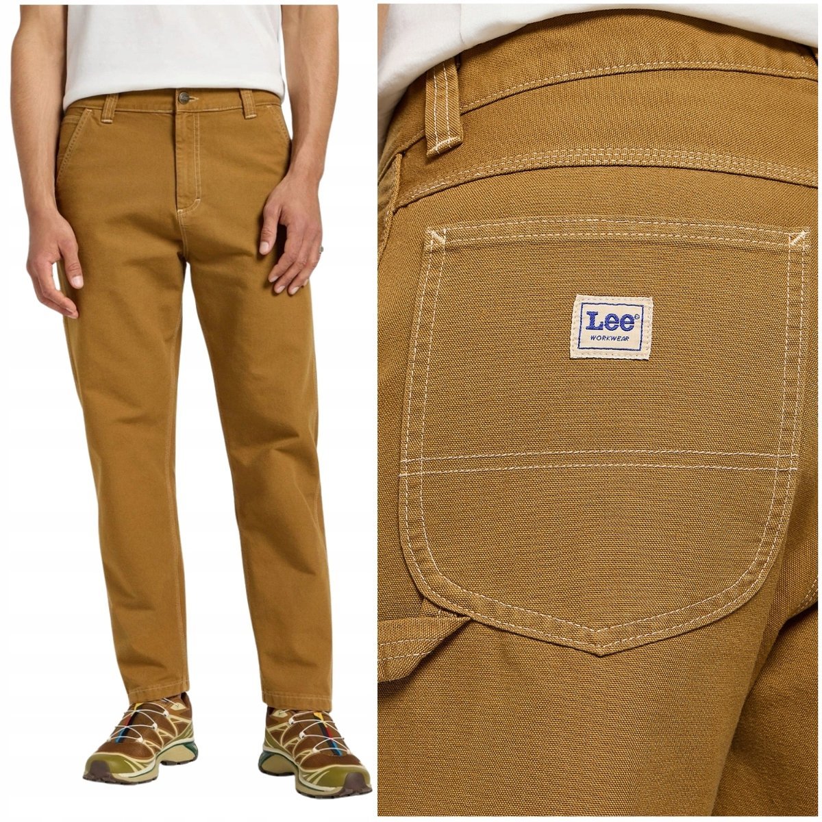 Lee CARPENTER REALXED Ginger WORKWEAR luźne brązowe spodnie bojówki W33 L32