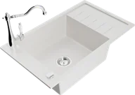 Zlewozmywaki z baterią - Mexen Elias zlewozmywak granitowy 1-komorowy z ociekaczem i baterią kuchenną Carla, biały - 6511-20-670700-00 - miniaturka - grafika 1