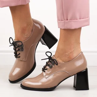 Beżowe skórzane półbuty damskie na słupku Vinceza 63510 - Półbuty damskie - miniaturka - grafika 1