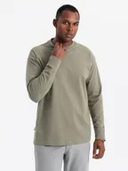 Koszulki męskie - Bawełniany longsleeve męski LOOSE FIT z okrągłym dekoltem khaki V4 OM-LSBC-0129 XXL - miniaturka - grafika 1