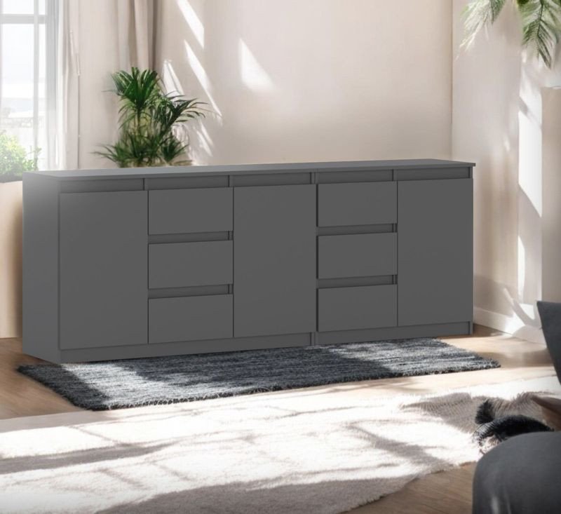 Komoda 6 Szuflad Pojemna Szafka Salon Sypialnia Best Agnes 200cm Szara Mat