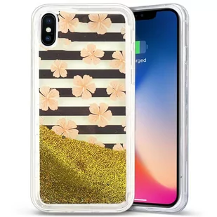 Zizo Liquid Glitter Star Case Etui iPhone X (Pink Flowers) - Etui i futerały do telefonów - miniaturka - grafika 1