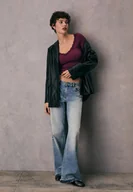 Koszulki i topy damskie - Stradivarius Koszulka bezszwowa z koronką Fioletowy XS - miniaturka - grafika 1