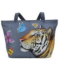 Torebki damskie - Anna by Anuschka Damska, ręcznie malowana skórzana duża torebka na ramię z denimu Paisley Floral, Royal Tiger, l - miniaturka - grafika 1