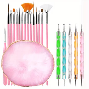 TEMU Zestaw 21 Profesjonalnych Pędzli do Nail Art z Paletą do Mieszania - Wskazówki do Projektowania Akrylu i Żelu UV, Pisaki do Rysowania i - Akcesoria do paznokci - miniaturka - grafika 1