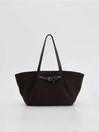 Torebki damskie - Reserved - Torebka shopper z imitacji zamszu - ciemnobrązowy - miniaturka - grafika 1