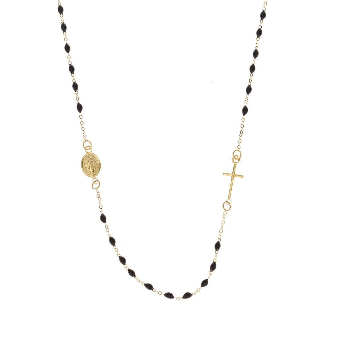 Złoty naszyjnik 585 Różaniec z czarnymi koralikami