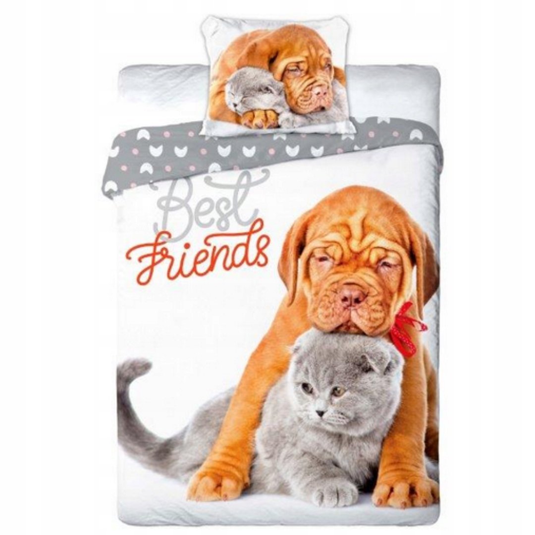 Pościel 140x200 70x90 Pies i Kot Best Friends Bawełna Zamek