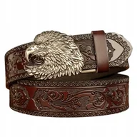 Paski - Pas pasek SKÓRZANY AUTOMATYCZNY PREMIUM zdobienia SREBRNY ORZEŁ 130 cm - miniaturka - grafika 1