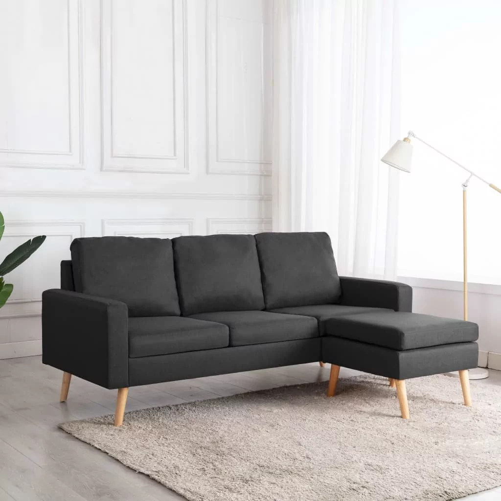 vidaXL 3-osobowa sofa z podnóżkiem, ciemoszara, tapicerowana tkaniną