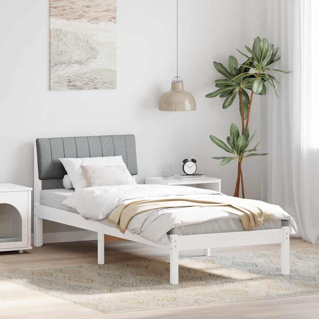vidaXL Rama łóżka Biały i jasnoszary 75 x 190 cm Lite drewno sosnowe