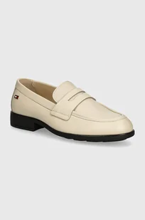 Tommy Hilfiger mokasyny skórzane FLAG LEATHER CLASSIC LOAFER damskie kolor beżowy na płaskim obcasie FW0FW08030 - Mokasyny damskie - miniaturka - grafika 1