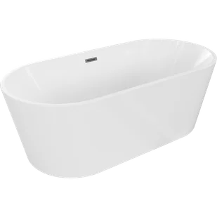 Mexen Luna wanna wolnostojąca 140 x 75 cm, biała, przelew gun gray szczotkowany - 52031407500-66 - Wanny - miniaturka - grafika 1