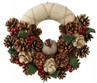 Ozdoby bożonarodzeniowe - Wianek filcowy z szyszkami na drzwi kominek 28x23cm - miniaturka - grafika 1