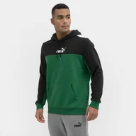 Bluzy sportowe męskie - Męska bluza dresowa nierozpinana z kapturem ESS+ Block Hoodie TR - oliwkowa - PUMA - miniaturka - grafika 1