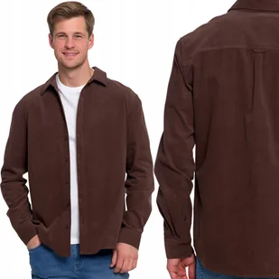 STYLOWA GŁADKA KOSZULA MĘSKA SZTRUKSOWA 100% BAWEŁNA DŁUGI RĘKAW MORAJ 2XL BROWN - Koszule męskie - miniaturka - grafika 1