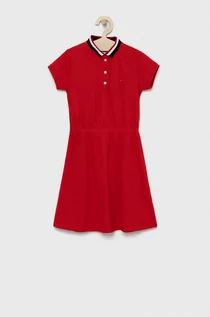 Sukienki - Tommy Hilfiger sukienka dziecięca kolor czerwony midi rozkloszowana - grafika 1