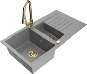 Zlewozmywaki z baterią - Mexen Matias zlewozmywak granitowy 1,5-komorowy z ociekaczem i baterią kuchenną Elia, szary - 6502-71-670101-50 - miniaturka - grafika 1