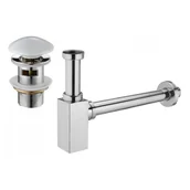 Korki do umywalek - Mexen półsyfon umywalkowy kwadratowy z korkiem ceramicznym klik-klak, z przelewem, chrom/biały - miniaturka - grafika 1