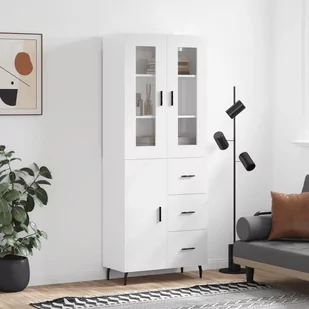 vidaXL Witrynka biała połysk 69,5x34x180 cm materiał drewnopochodny - Szafki nocne - miniaturka - grafika 1