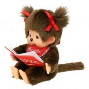 Lalki dla dziewczynek - Monchhichi - Pluszowa małpka dziewczynka  z książką, 18cm - Czerwona - miniaturka - grafika 1