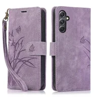 Etui i futerały do telefonów - Orchidea Butterfly Wytłaczane skórzane etui na telefon do Samsung Galaxy S24 FE 5G Fioletowy - miniaturka - grafika 1