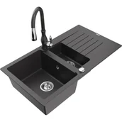 Zlewozmywaki z baterią - Mexen Matias zlewozmywak granitowy 1,5-komorowy z ociekaczem i baterią kuchenną Savita, czarny nakrapiany - miniaturka - grafika 1