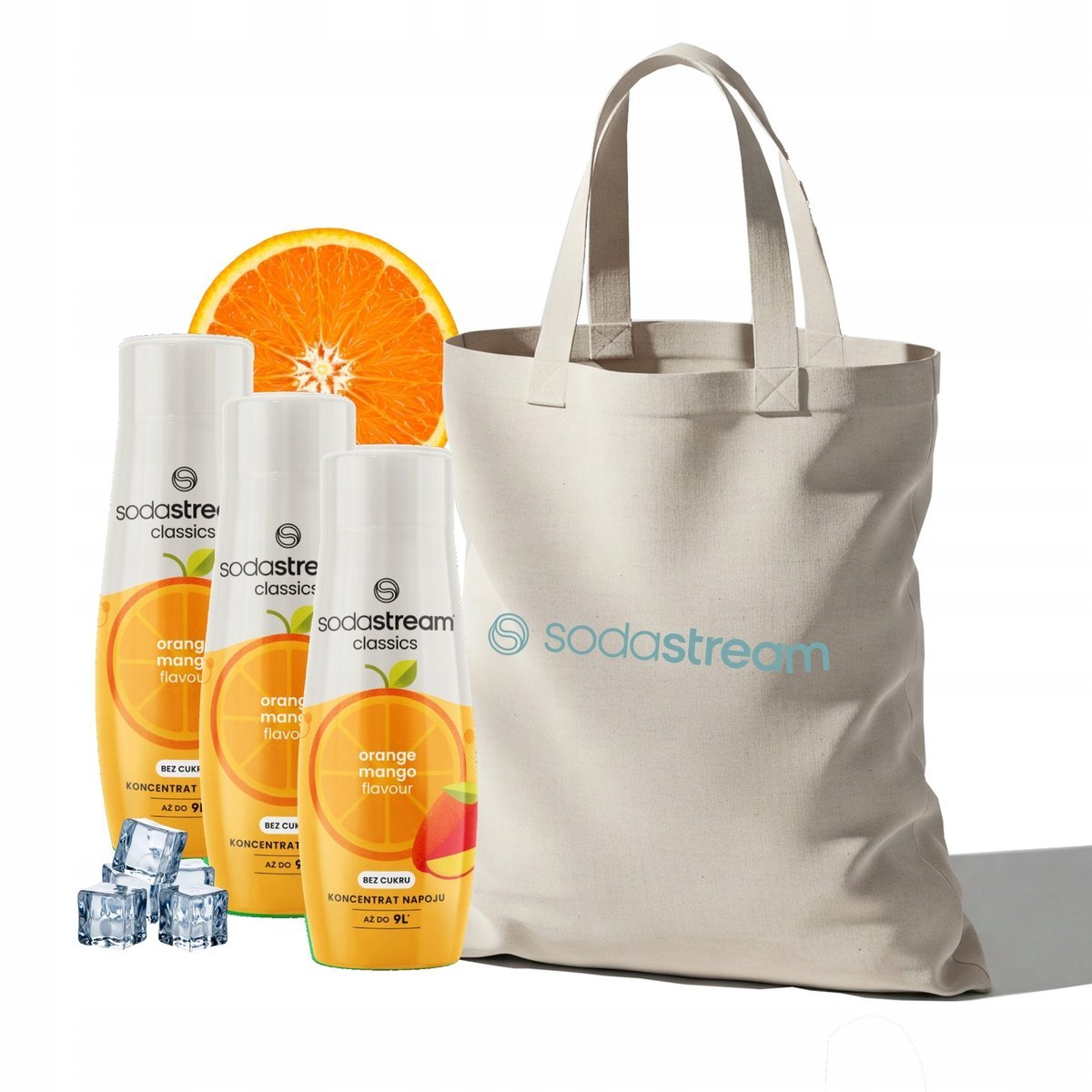Zestaw Syrop koncentrat SodaStream ORANGE MANGO 3x440 ml + Torba