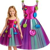 Stroje karnawałowe - Strój Sukienka Tęczowa Wróżka Cukierkowa Księżniczka Lollipop Bal 128 134 - miniaturka - grafika 1