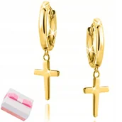Biżuteria dla dzieci - SREBRNE KOLCZYKI WISZĄCE KRZYŻE KRZYŻYKI SREBRO POZŁACANE 925 - miniaturka - grafika 1