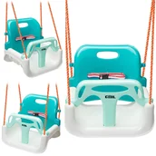 Place zabaw - COIL Huśtawka dla dzieci ogrodowa fotel wiszący mocna 3w1 kubełkowa pasy turkusowo-biała - miniaturka - grafika 1