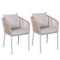 Fotele i krzesła ogrodowe - Zestaw 2 krzeseł ogrodowych HWC-N41, podłokietnik zewnętrzny, odporny na warunki atmosferyczne aluminiowy splot linowy Lina ~ szary Poduszka szary - miniaturka - grafika 1