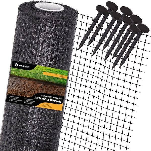 Springos Siatka na krety 2x300 m + kołki 300 szt. przeciw kretom, nornicom 30g/m2 UNIWERSALNY