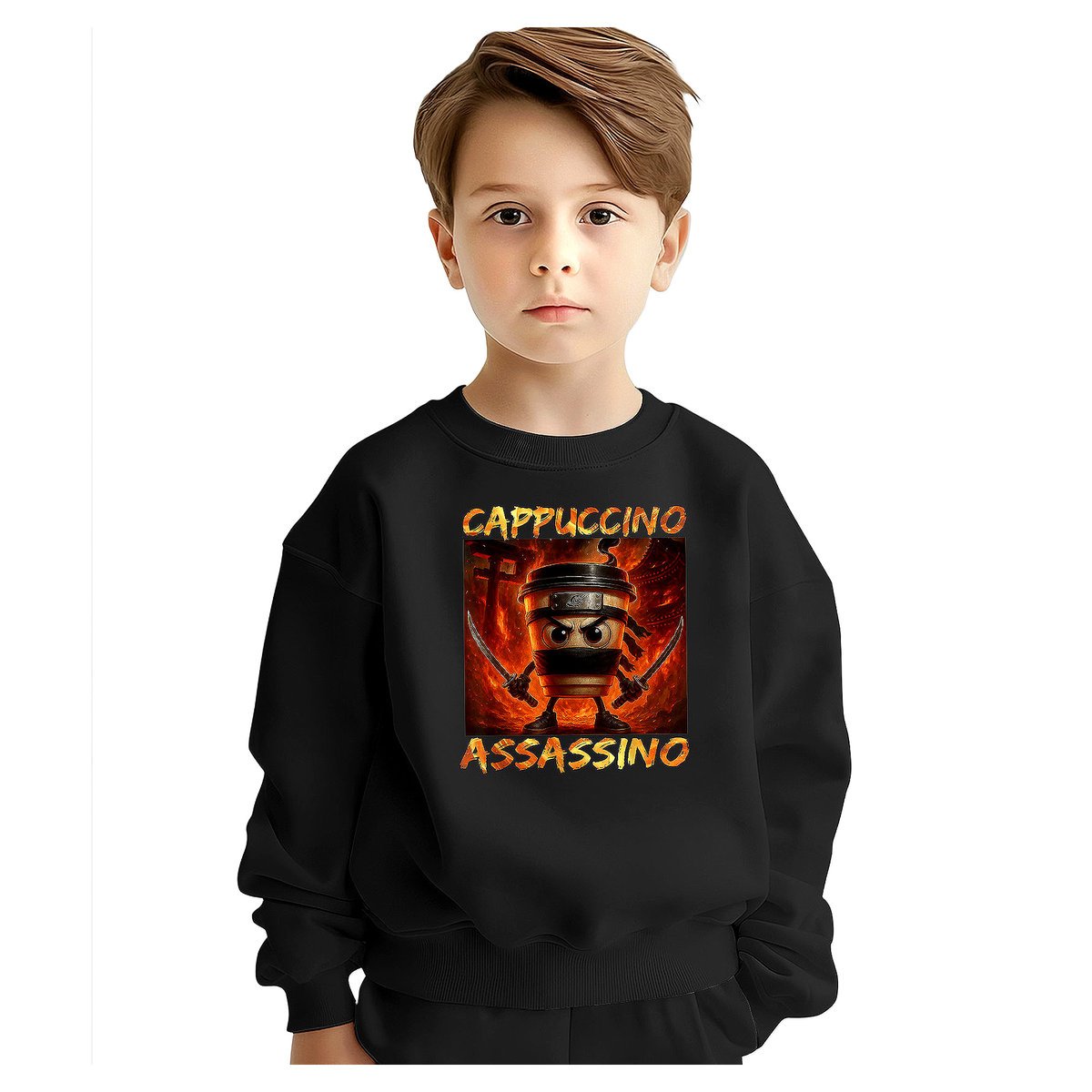 BLUZA DZIECIĘCA BRAINROT CAPPUCCINO ASSASSINO 110-116 DLA CHŁOPCA