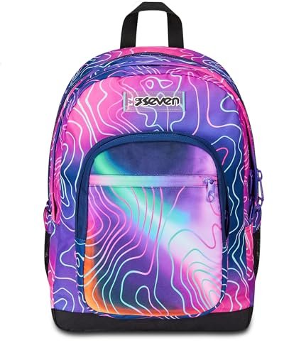 SEVEN Plecak szkolny Freethink, różowy, Mapset Girl, podwójny plecak, kieszeń na komputer lub tablet i kieszeń na butelkę, plecak średni i wyższy, dziewczęcy, Różowy, Taglia unica