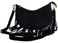 Torebki damskie - Listonoszka na Ramię, Zamszowa Skórzana Mała Czarna Torebka Damska - miniaturka - grafika 1